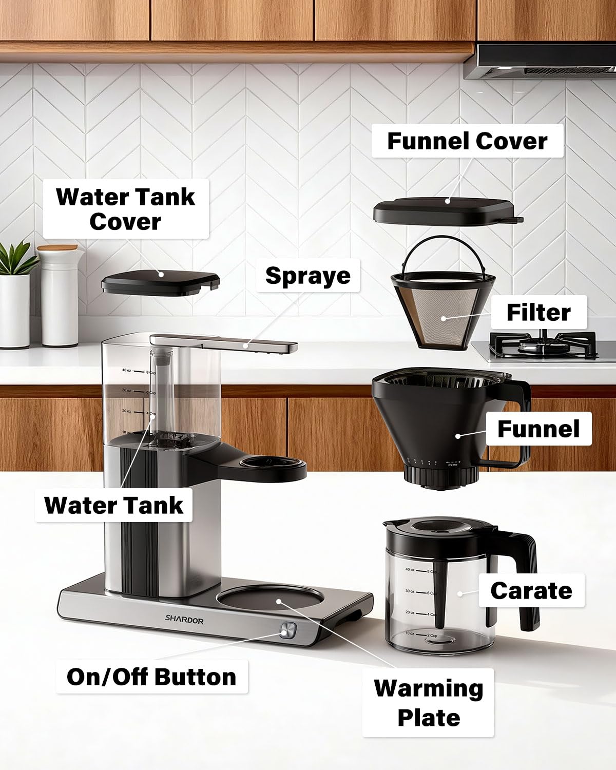 8 Cup Drip Coffee Maker with Reusable Filter and Glass Pot E35270