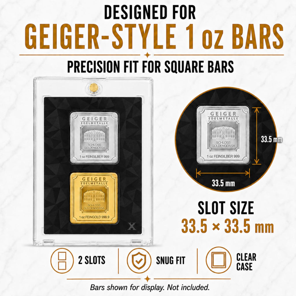 Square Bar Display Case, Magnetic One Touch Bullion Holder, 1 oz (2 Slots) H75482