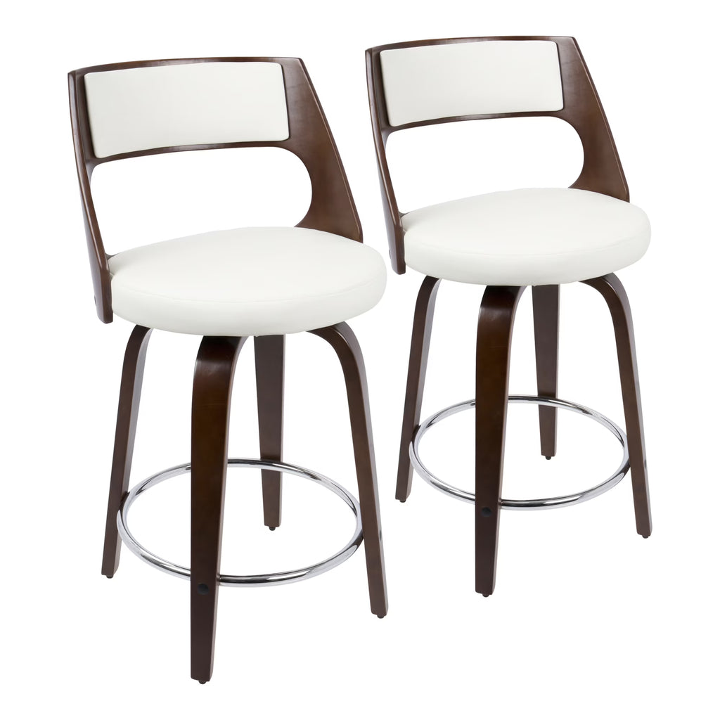 Cherry and White Faux Leather Swivel Counter Stool, Set of 2 C83176