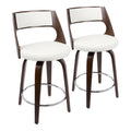 Cherry and White Faux Leather Swivel Counter Stool, Set of 2 C83176