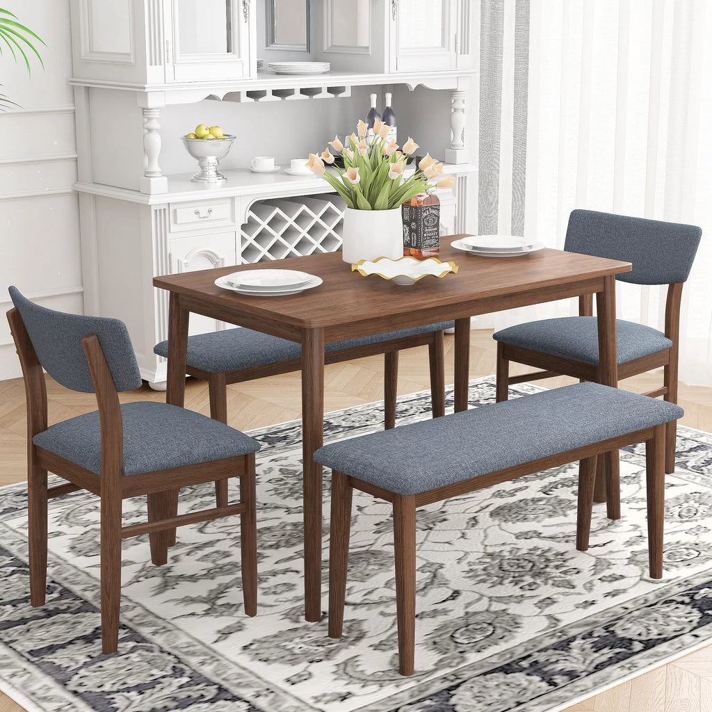 Walnut 5-Piece Dining Table Set with Grey Fabric Cushioned Chair W46546