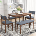 Walnut 5-Piece Dining Table Set with Grey Fabric Cushioned Chair W46546