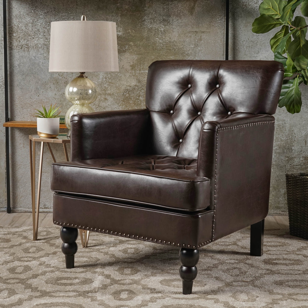 Bonded Leather Club Chair, Brown X46094