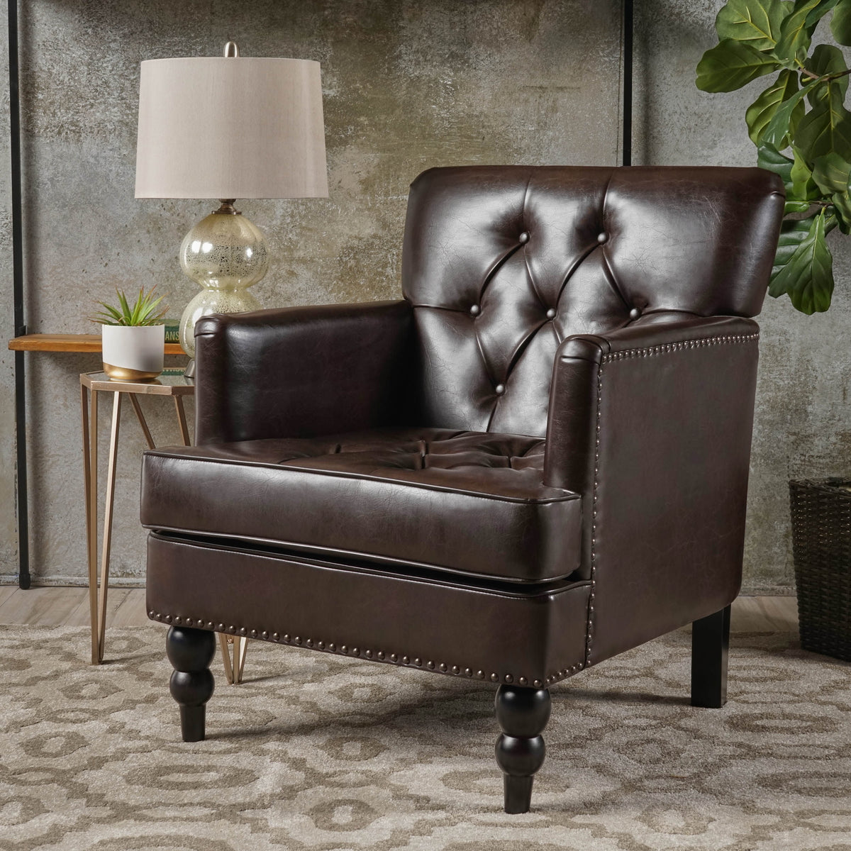 Bonded Leather Club Chair, Brown X46094