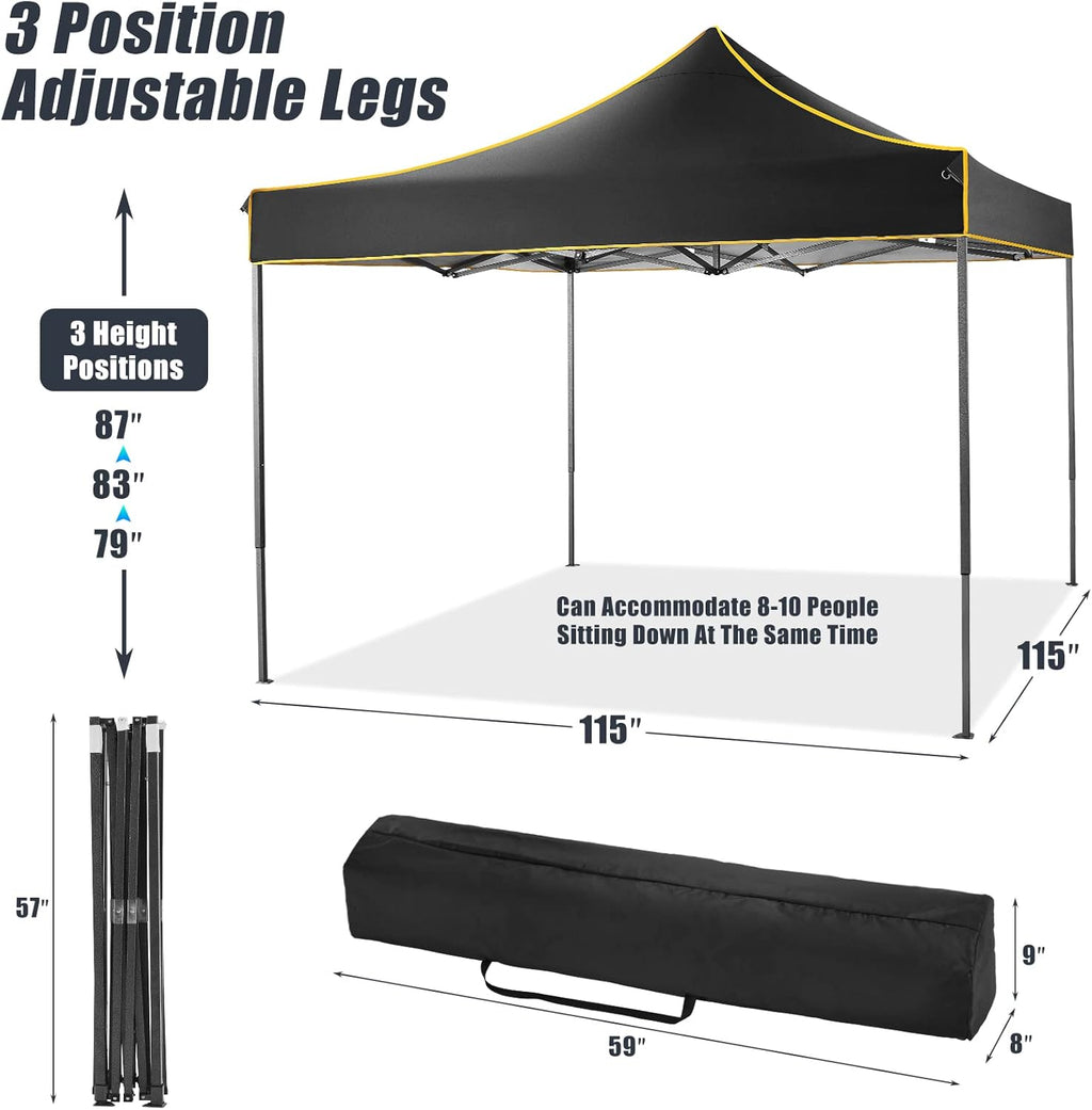 Pop Up Canopy Tent 10x10 Waterproof Portable Folding with Carry Bag (Black) U5219