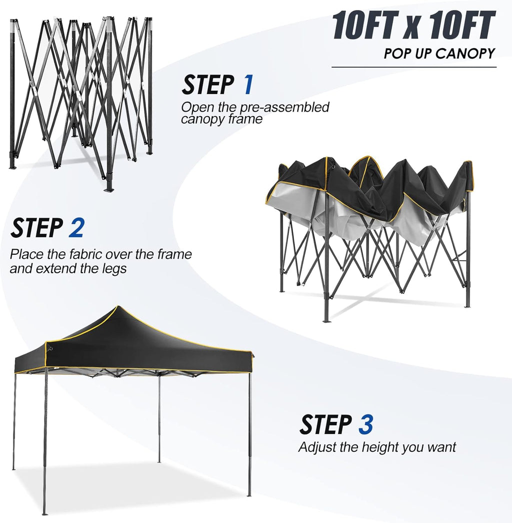 Pop Up Canopy Tent 10x10 Waterproof Portable Folding with Carry Bag (Black) U5219