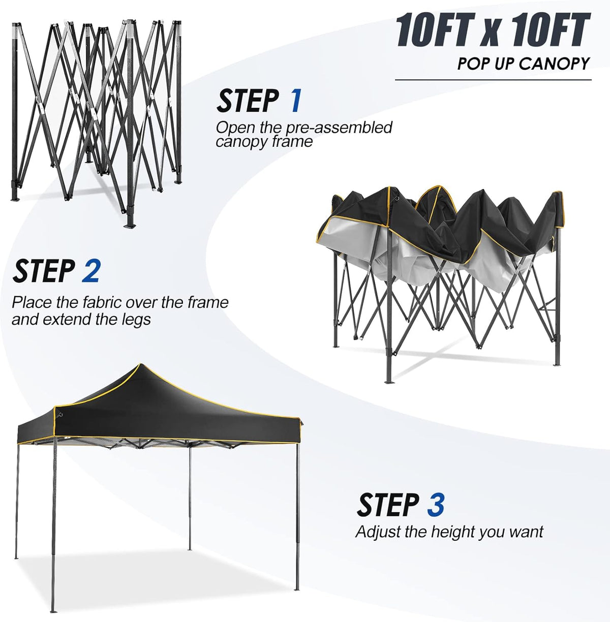 Pop Up Canopy Tent 10x10 Waterproof Portable Folding with Carry Bag (Black) U5219