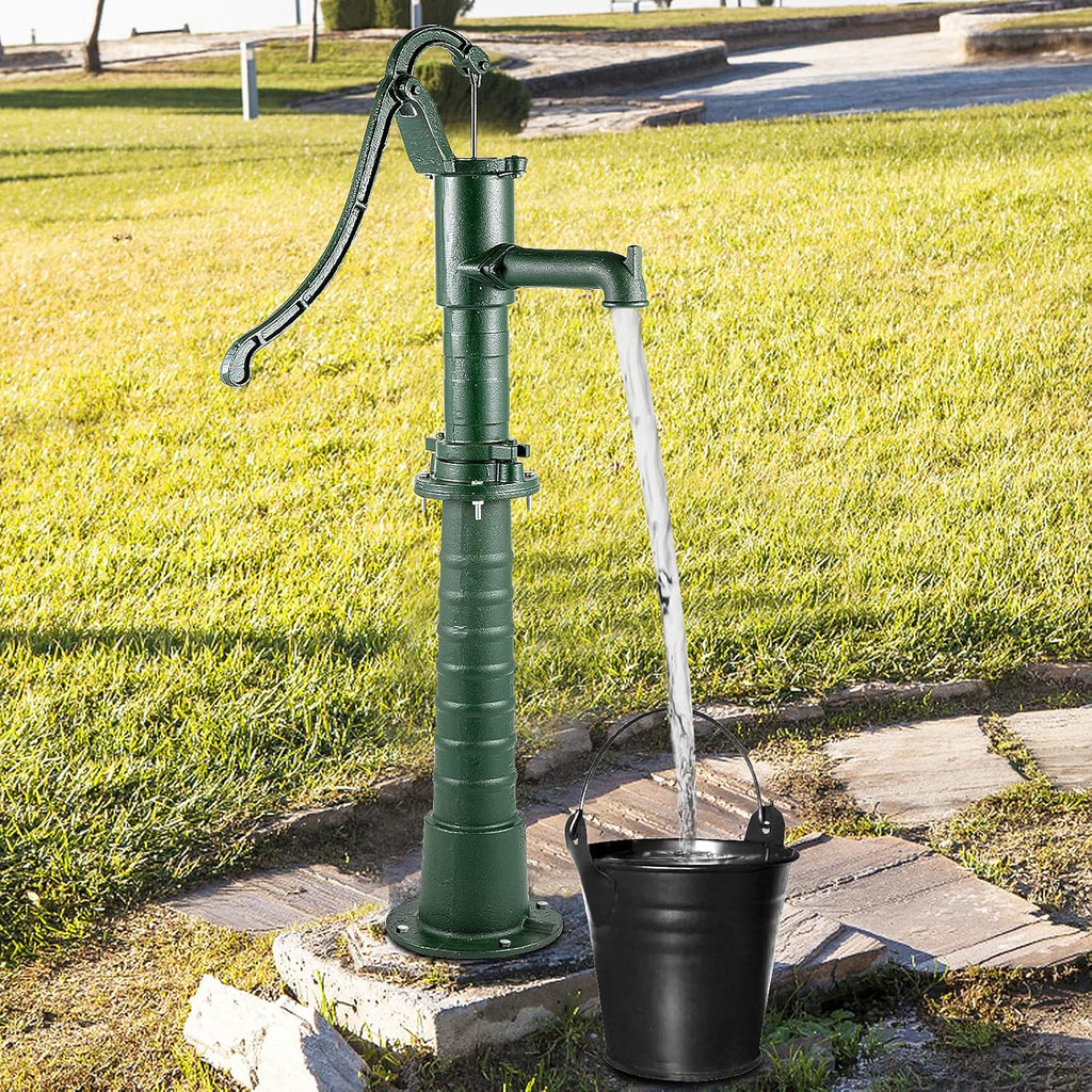 Green Cast Iron Hand Water Pump with Stand J1158