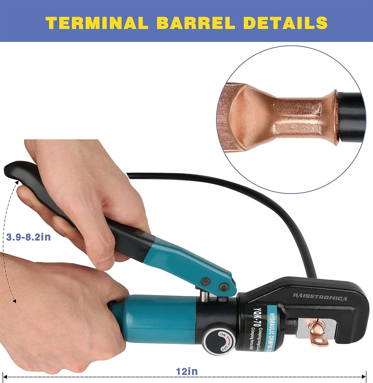 Hydraulic Battery Cable Lug Crimping Tool, AWG 12-2/0, 9 Pairs of Dies Y21054