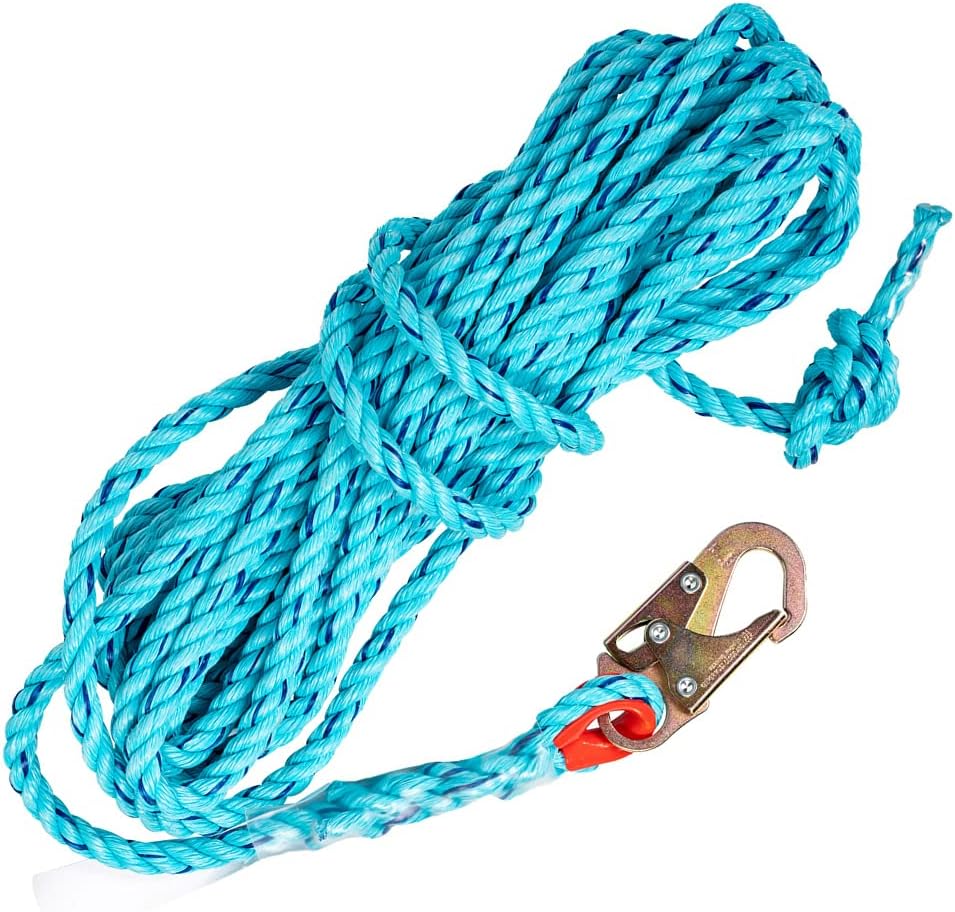 50' Vertical Rope Lifeline with Two Locking Snap Hook, 5/8 Diameter Co-Polymer Twisted Rope, Green, Pack of 2 V53117