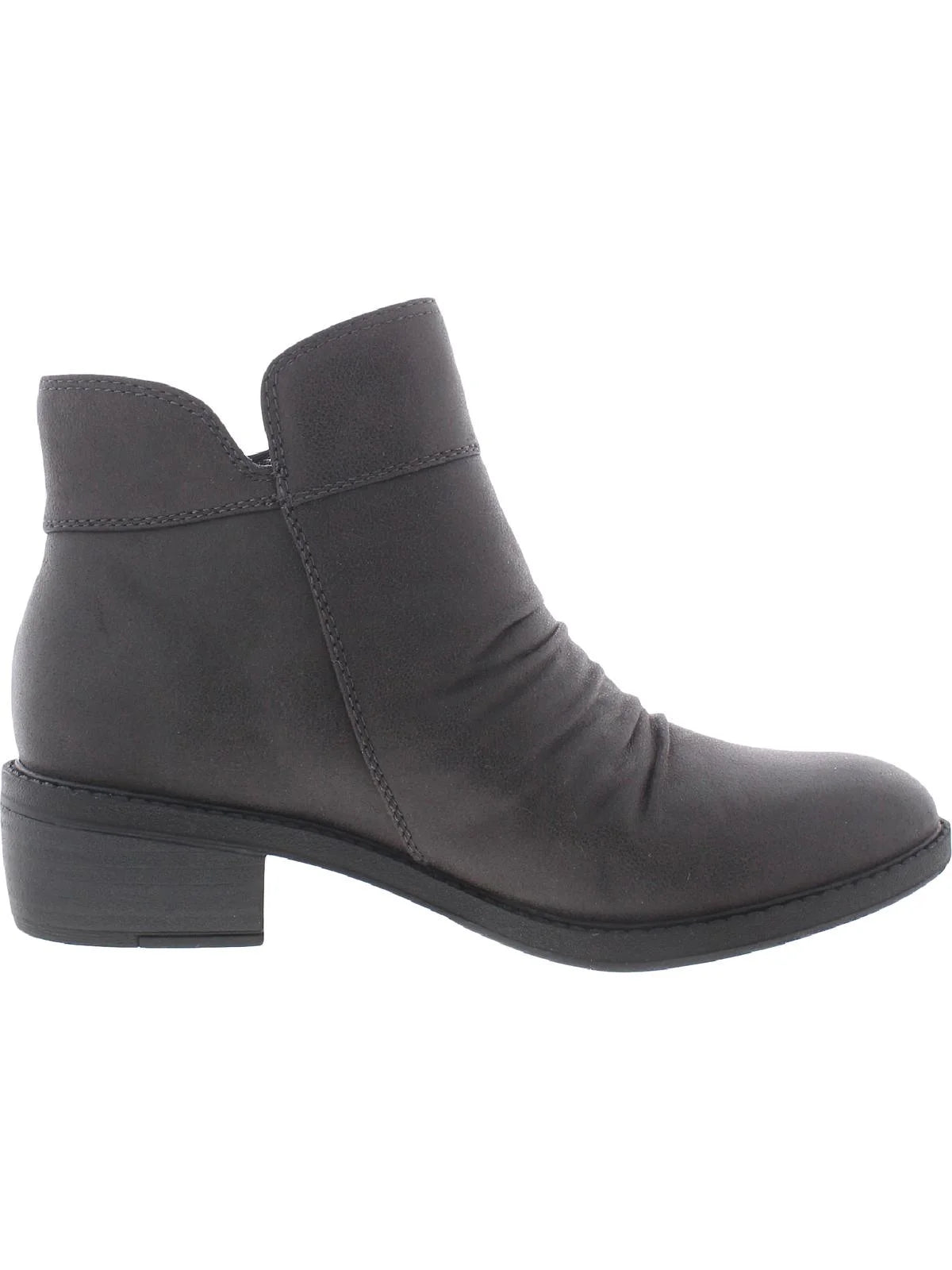 Gray Ruched Almond Toe Block Heel Zip-Up Booties S28343
