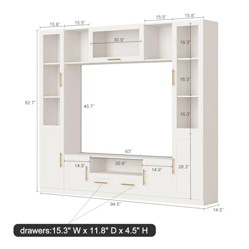 White 4-Piece Large TV Stand Wall Unit with Bookshelves O272