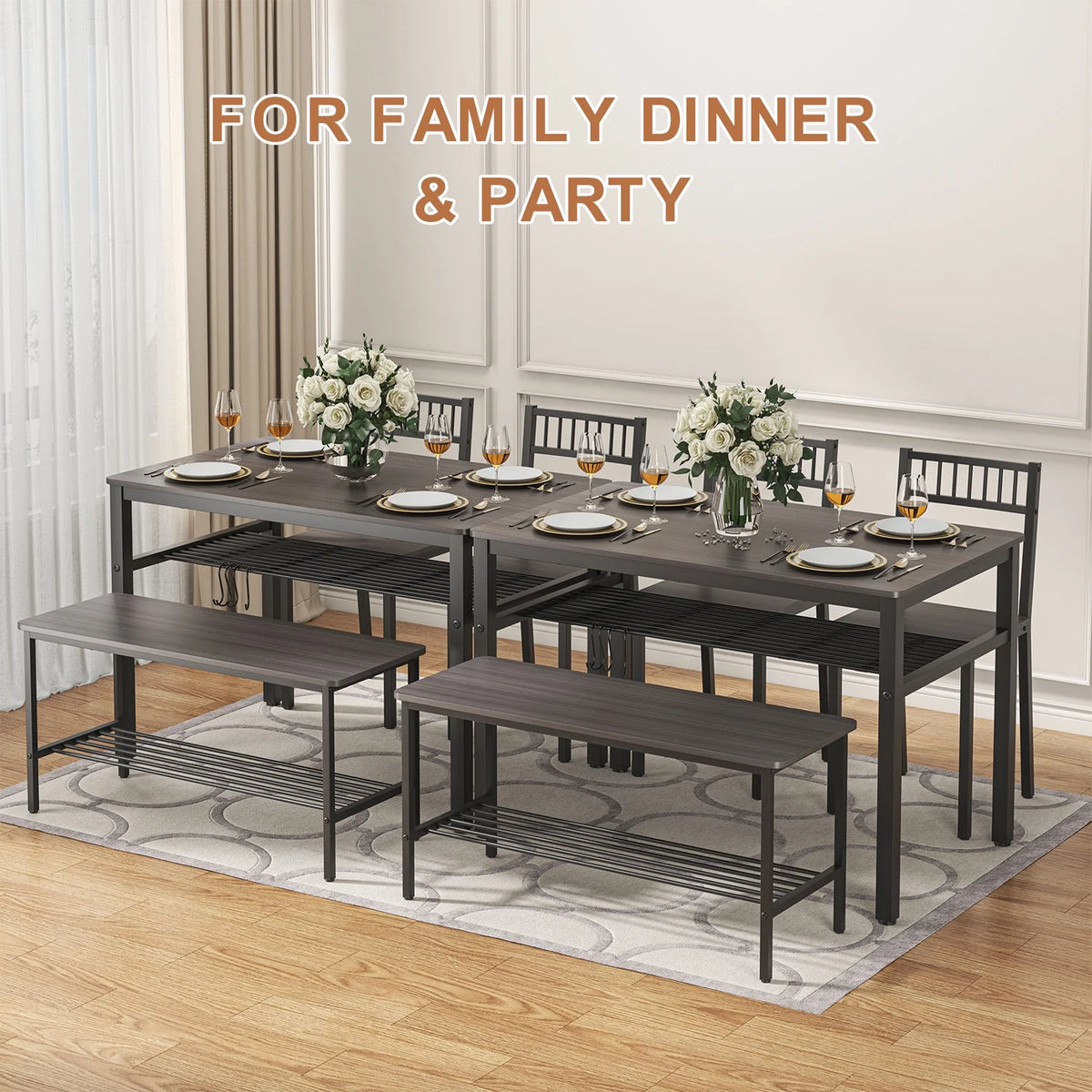 Kitchen Table and 2 Chairs with Bench Brown I8851