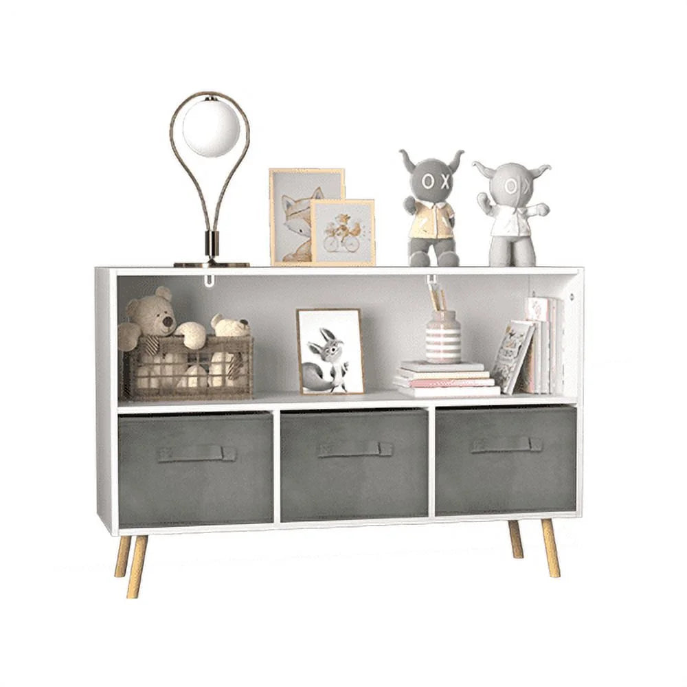 White Toy Storage Cabinet with Fabric Drawers R724