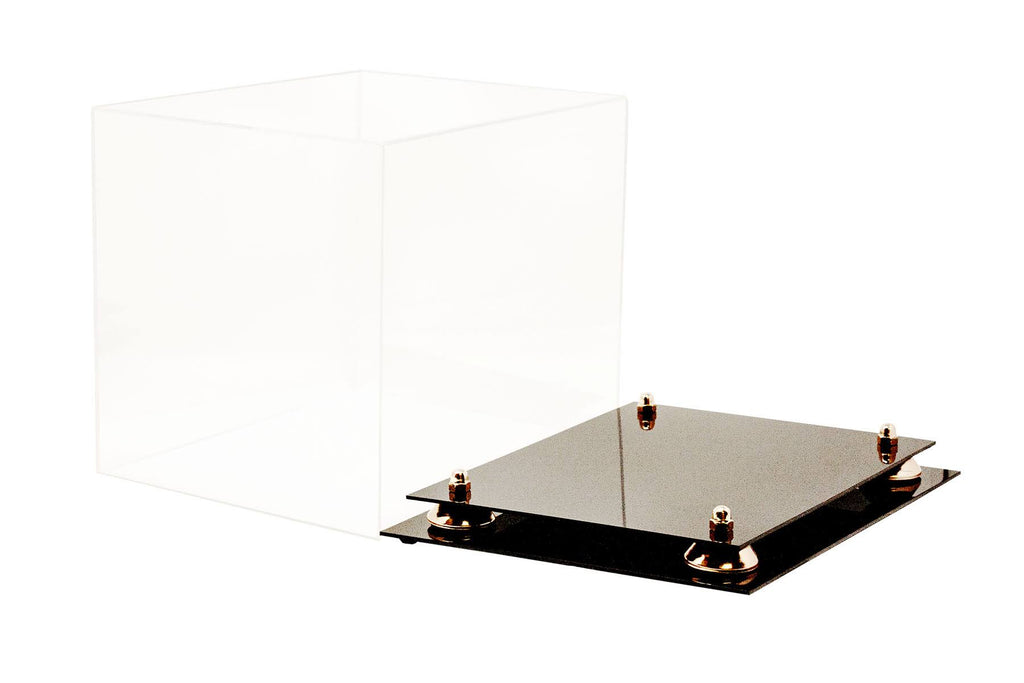 Clear Acrylic Display Case - Medium Rectangle Box with Gold Risers 12.25 inch x 10 inch x 10.5 inch O9123