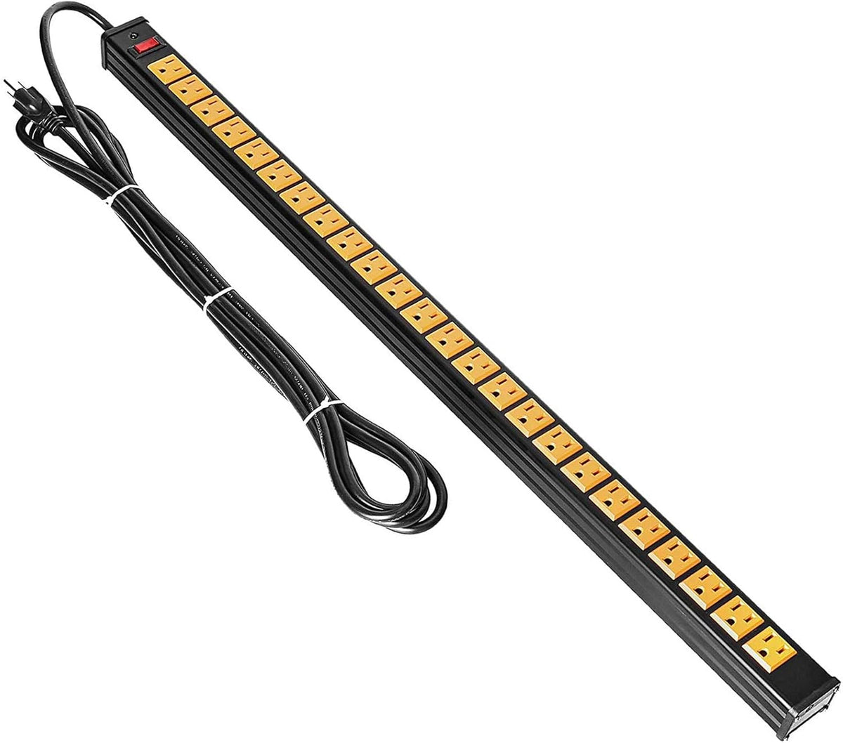 24-Outlet Metal Power Strip with 15-Foot Extension Cord, Black, Pack of 2 Y4538