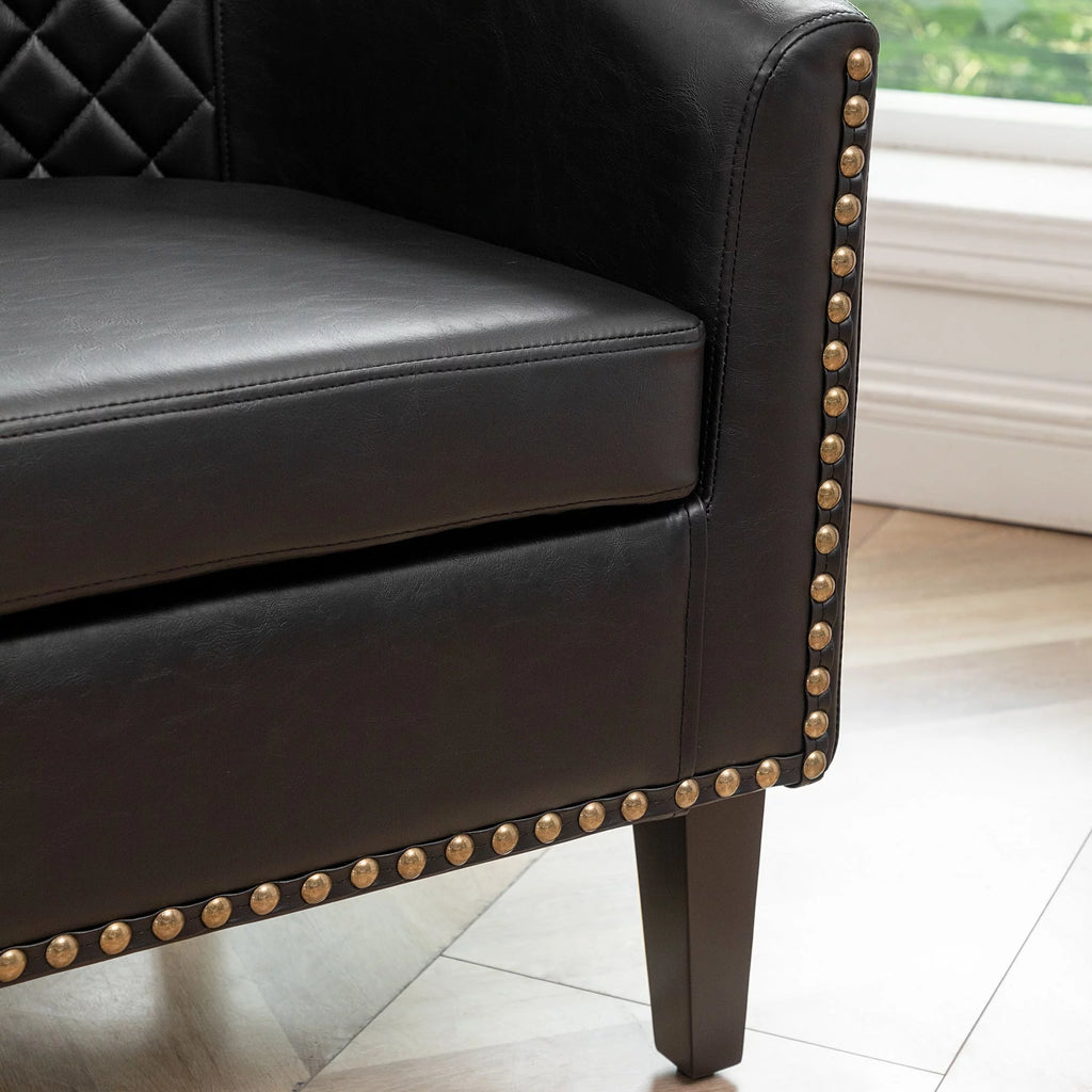 Mid Century Modern Tufted Faux Leather Barrel Armchair D335
