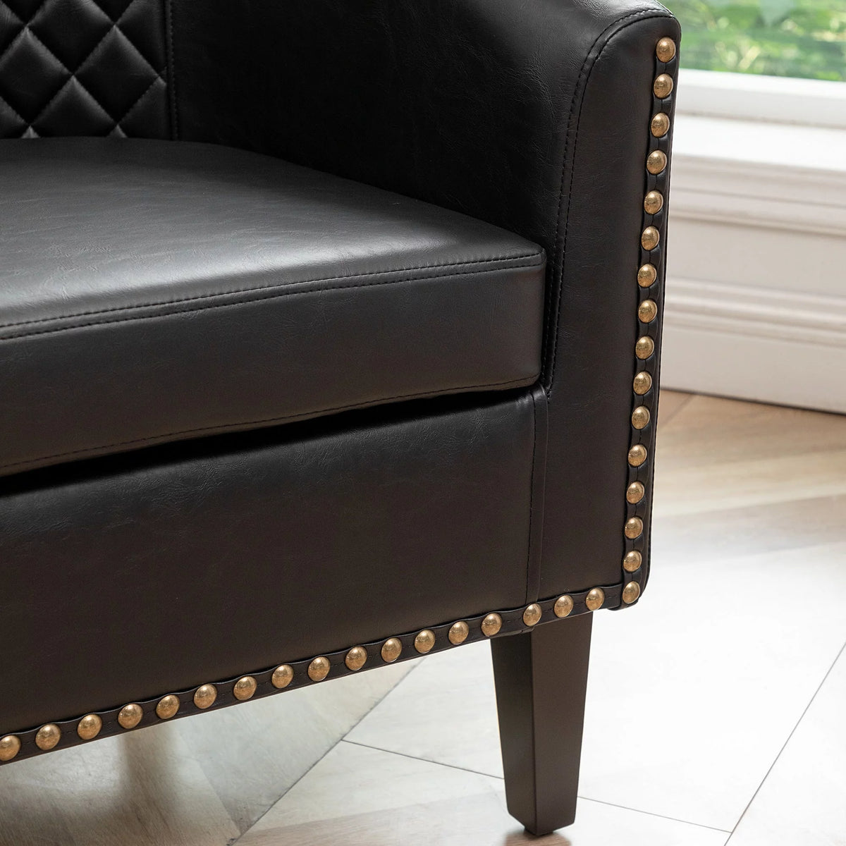 Mid Century Modern Tufted Faux Leather Barrel Armchair D335