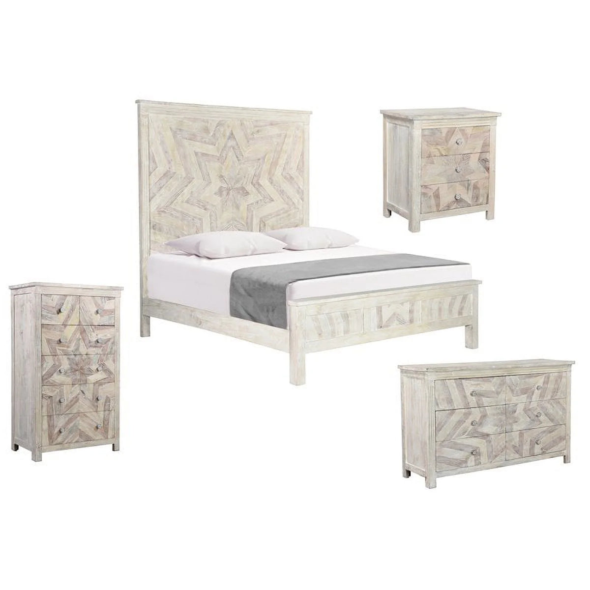 White Solid Wood King Panel Bed Y391