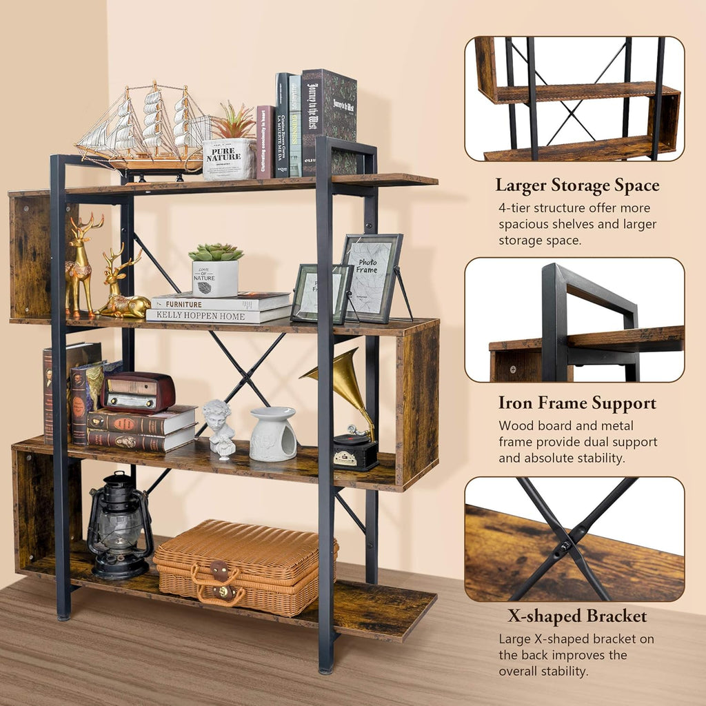 Vintage Industrial 4 Tier S Shaped Bookshelf V2171