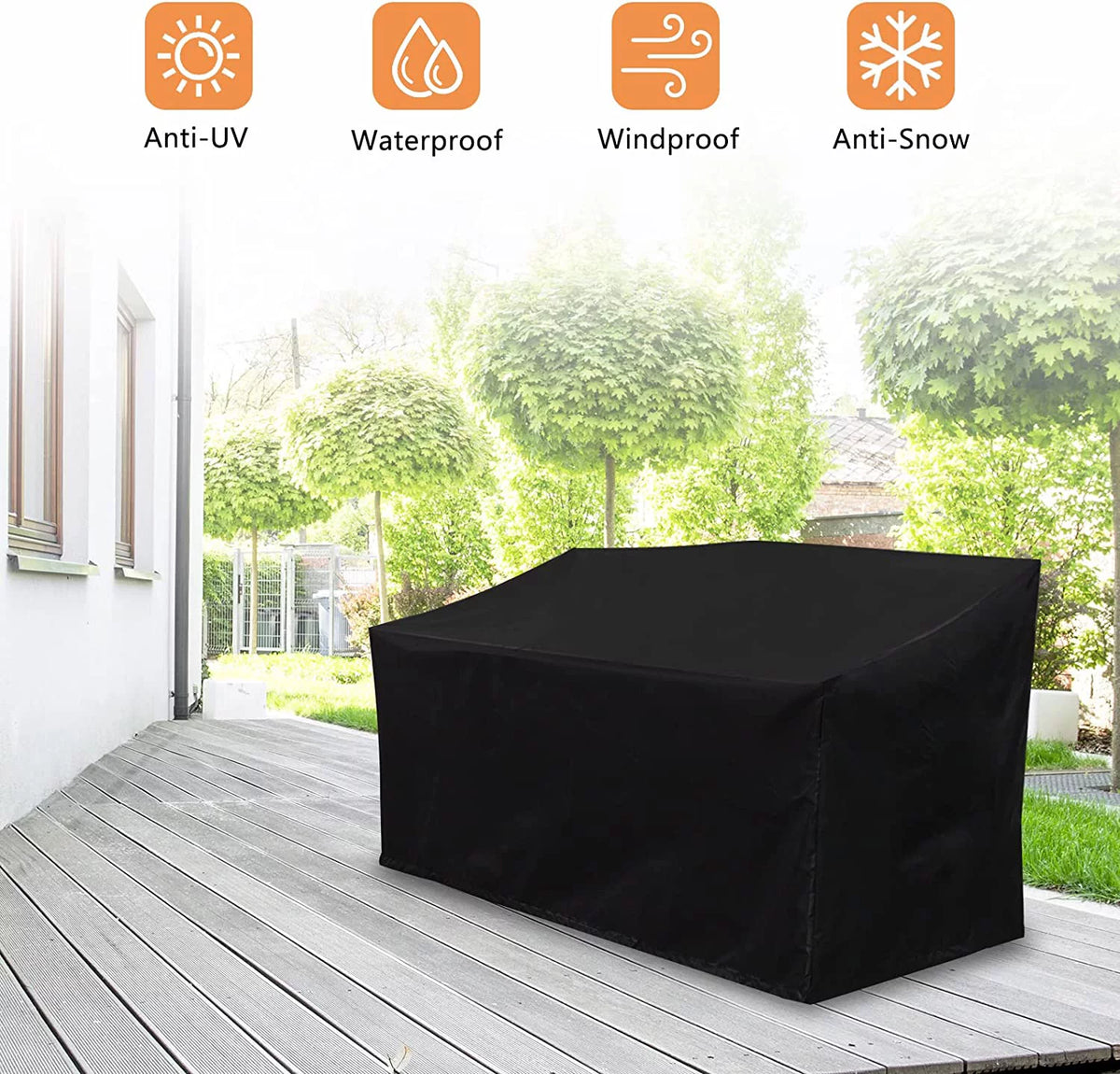 Black Outdoor Bench with Pullout Middle Table C549791