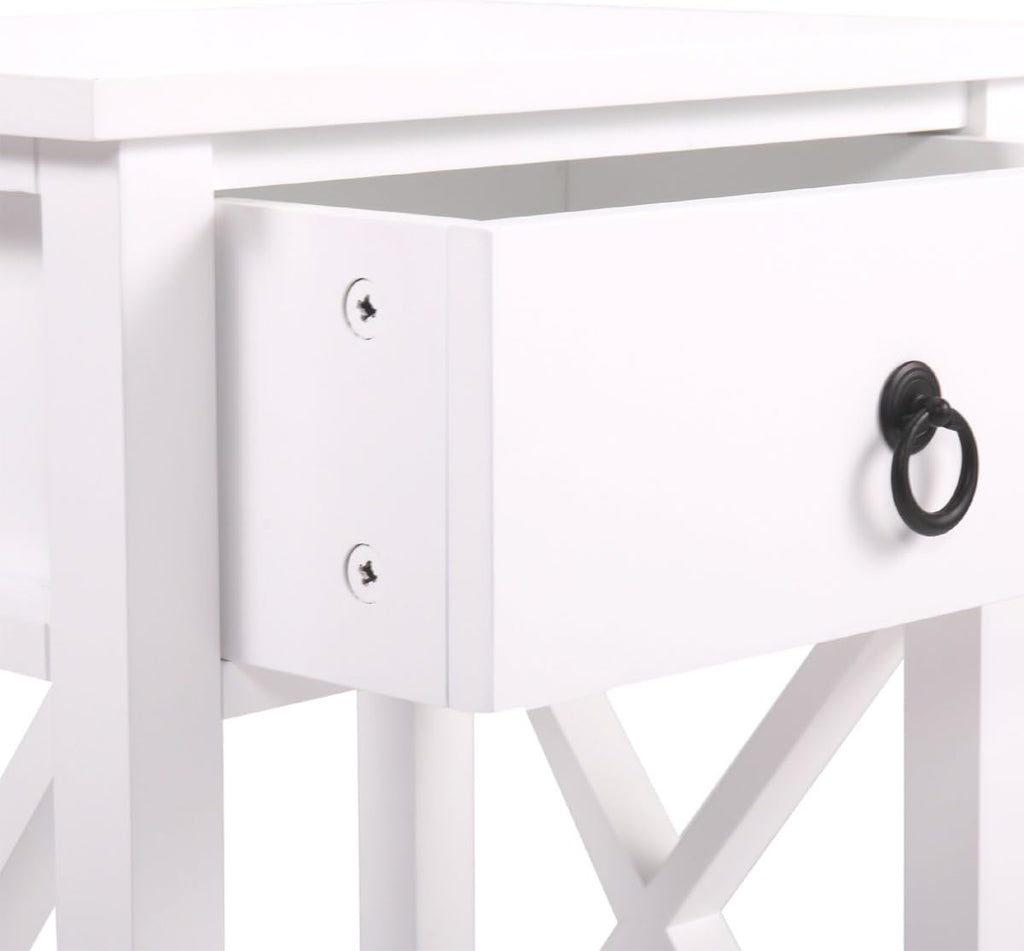 White 2 X-Design Nightstand with Drawer and Shelf E4499