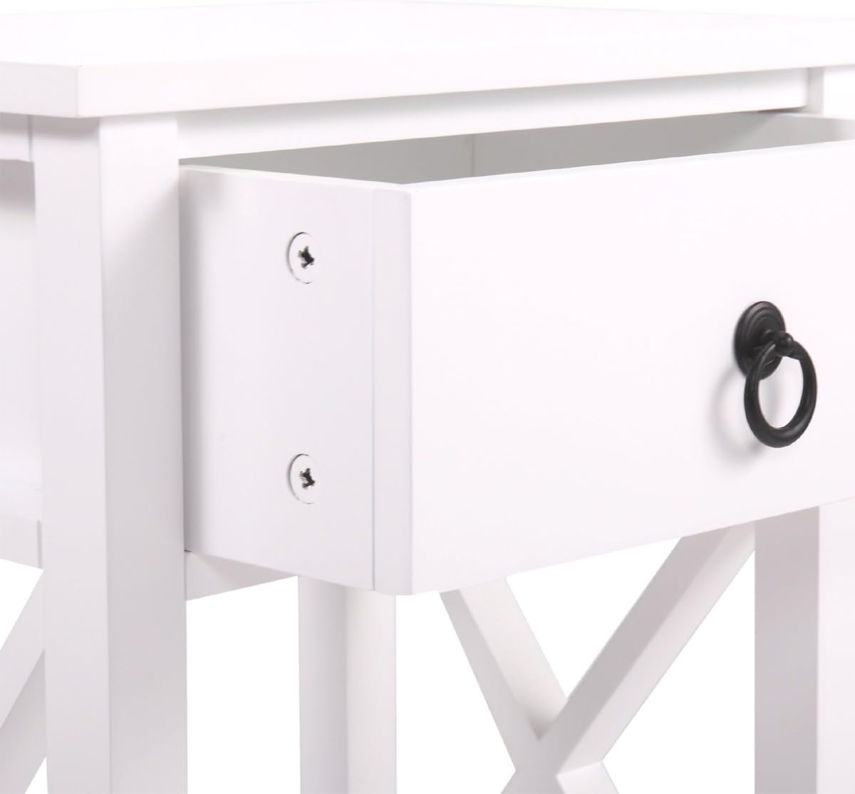 White 2 X-Design Nightstand with Drawer and Shelf E4499