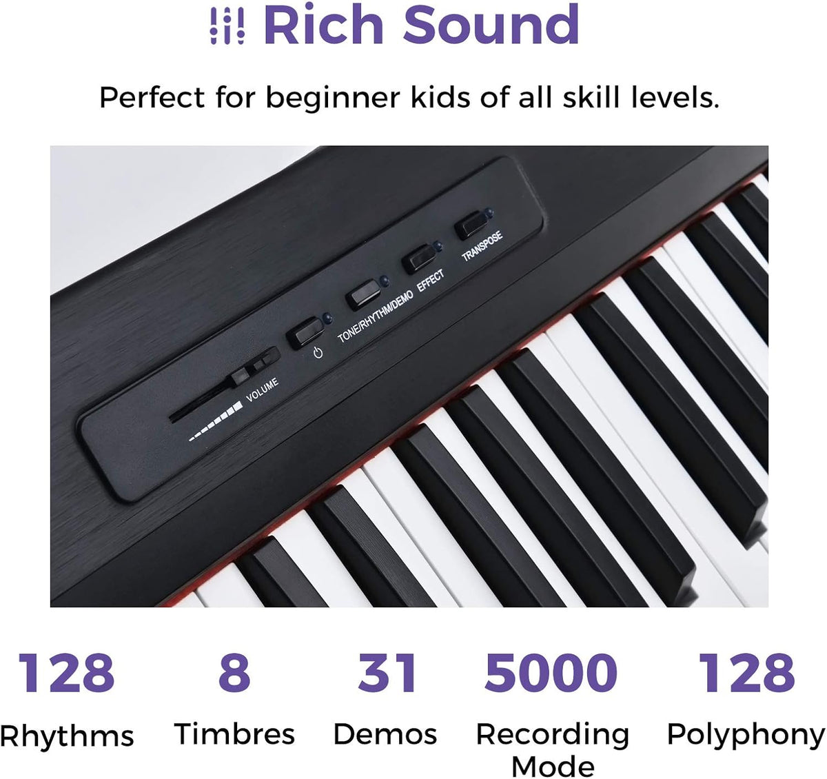 88 Key Digital Piano with Semi Weighted Keys and Dual 30W Speakers G147269
