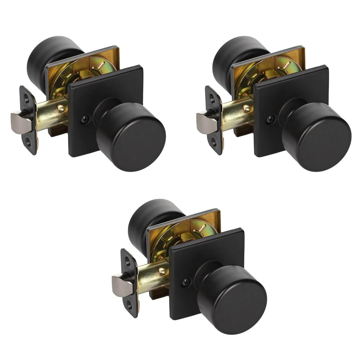 Matte Black Square Rose Door Knob 3-Pack N905