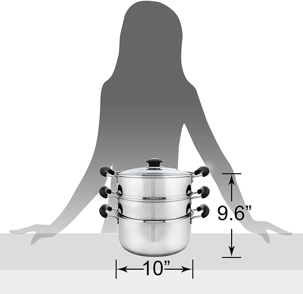 10" Stainless Steel 3 Tier Steamer Pot H1582