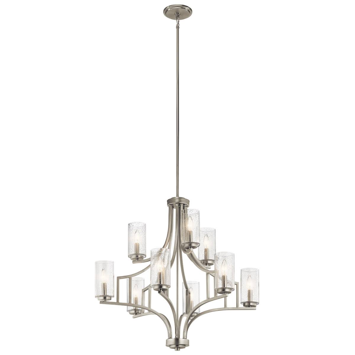 9 Light Brushed Nickel Steel Candelabra Chandelier C5548