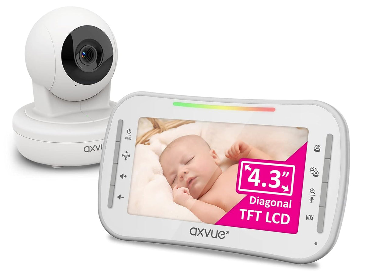 Baby Monitor with Remote Pan-Tilt-Zoom Camera, 4.3” Screen, Night Vision, Talk Back, Room Temperature, Lullabies, 1000ft Range P661889