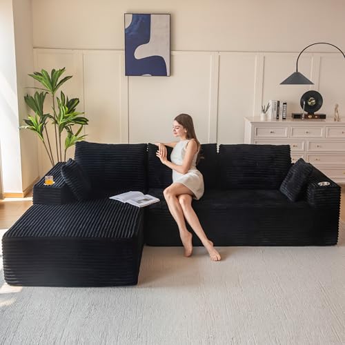 110" Modular Sectional Couch with L-Shape Chaise Black N15480