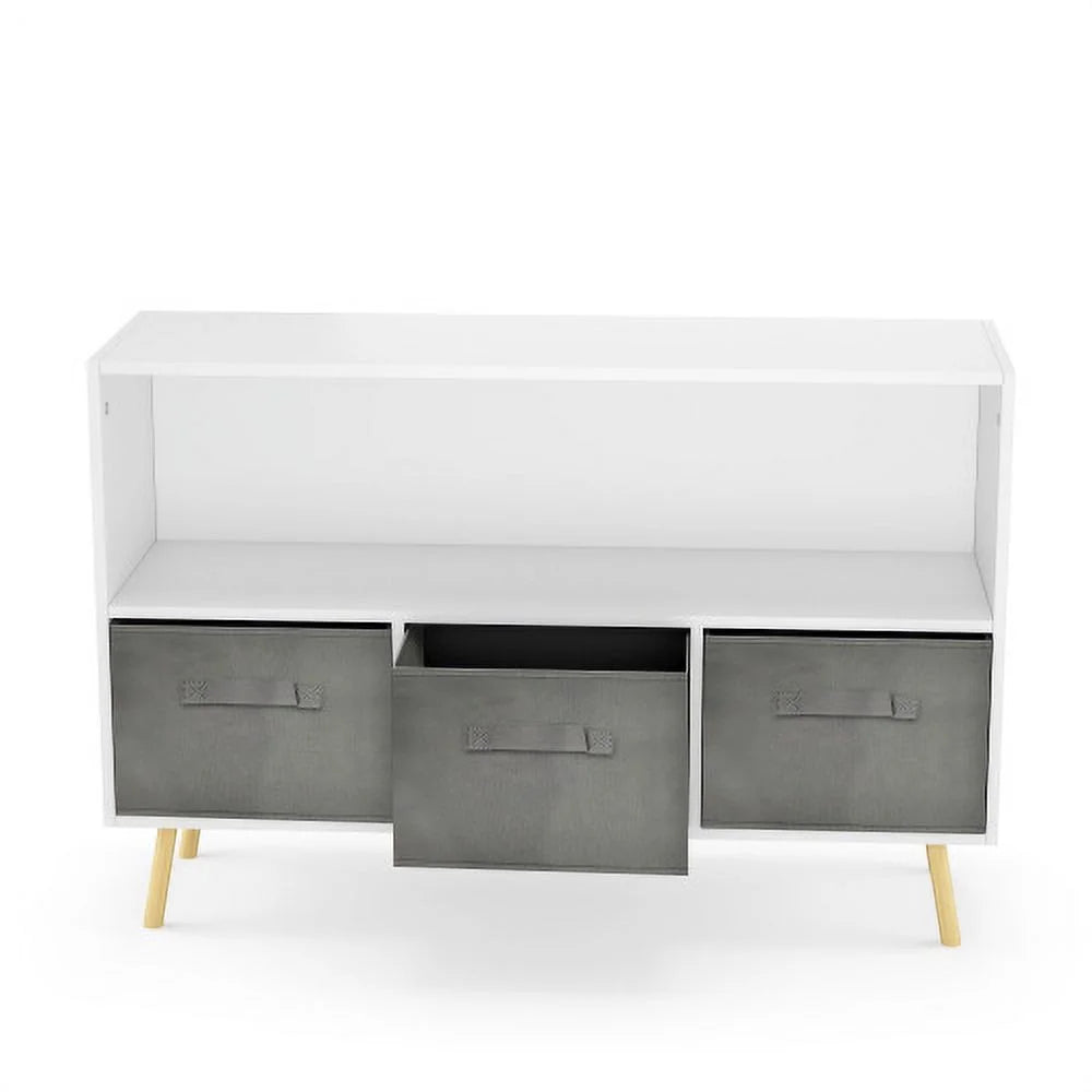White Toy Storage Cabinet with Fabric Drawers R724