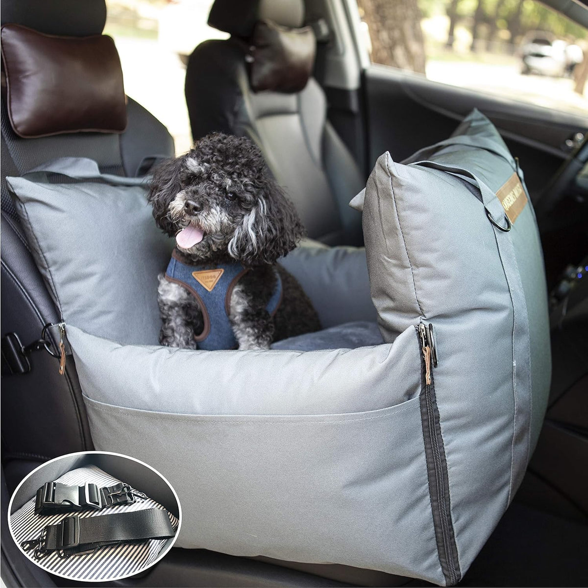 Dog Car Seat with Front & Back Protection and 2 Adjustable Dog Leashes L670757