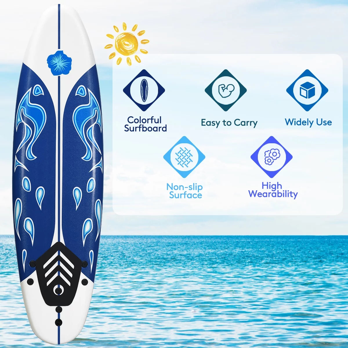Inflatable Surfboard with Safety Leash White C4347
