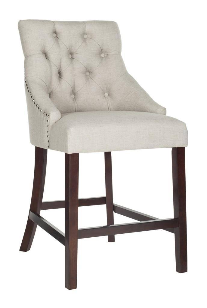 Light Grey Tufted Wing Back Counter Stool U44698