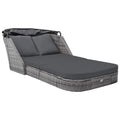 Outdoor Sun Lounger with Canopy and Cushions Poly Rattan Sun Bed Y5977