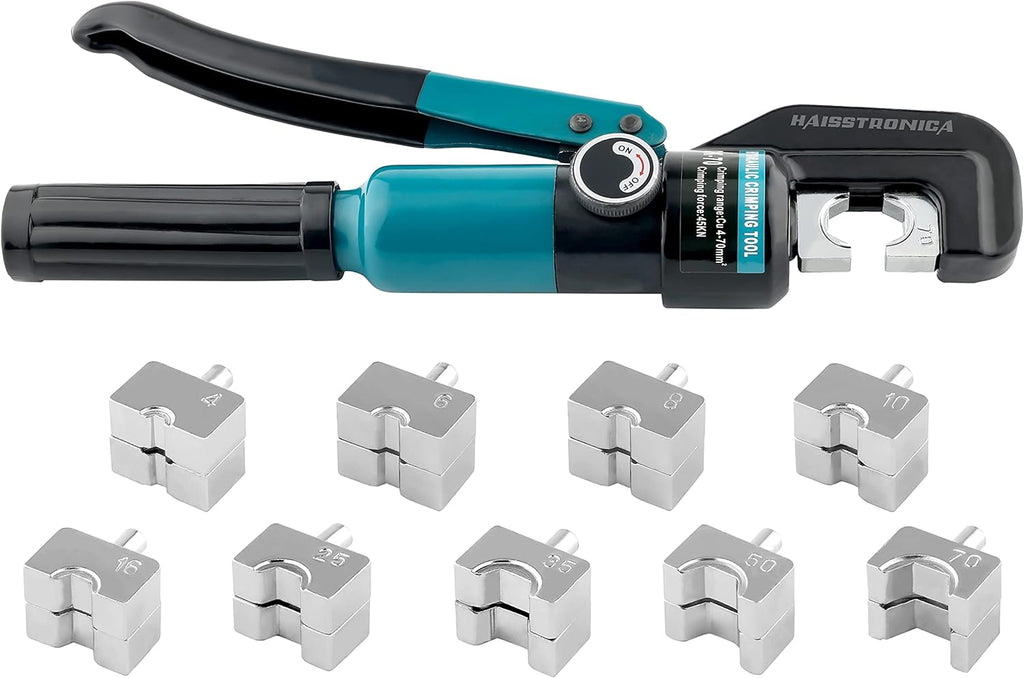 Hydraulic Battery Cable Lug Crimping Tool, AWG 12-2/0, 9 Pairs of Dies Y21054