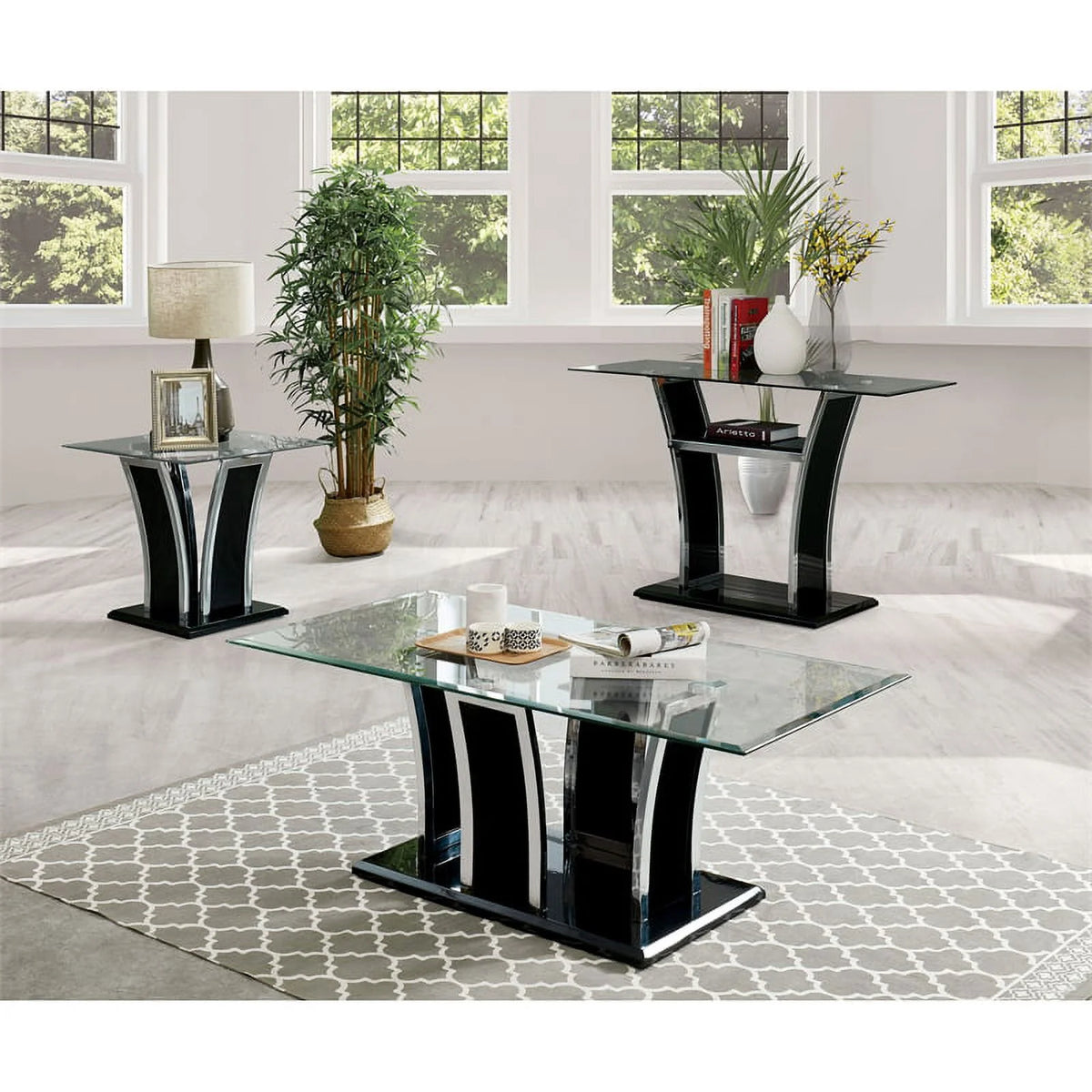 Black 3-Piece Metal Coffee Table Set G982