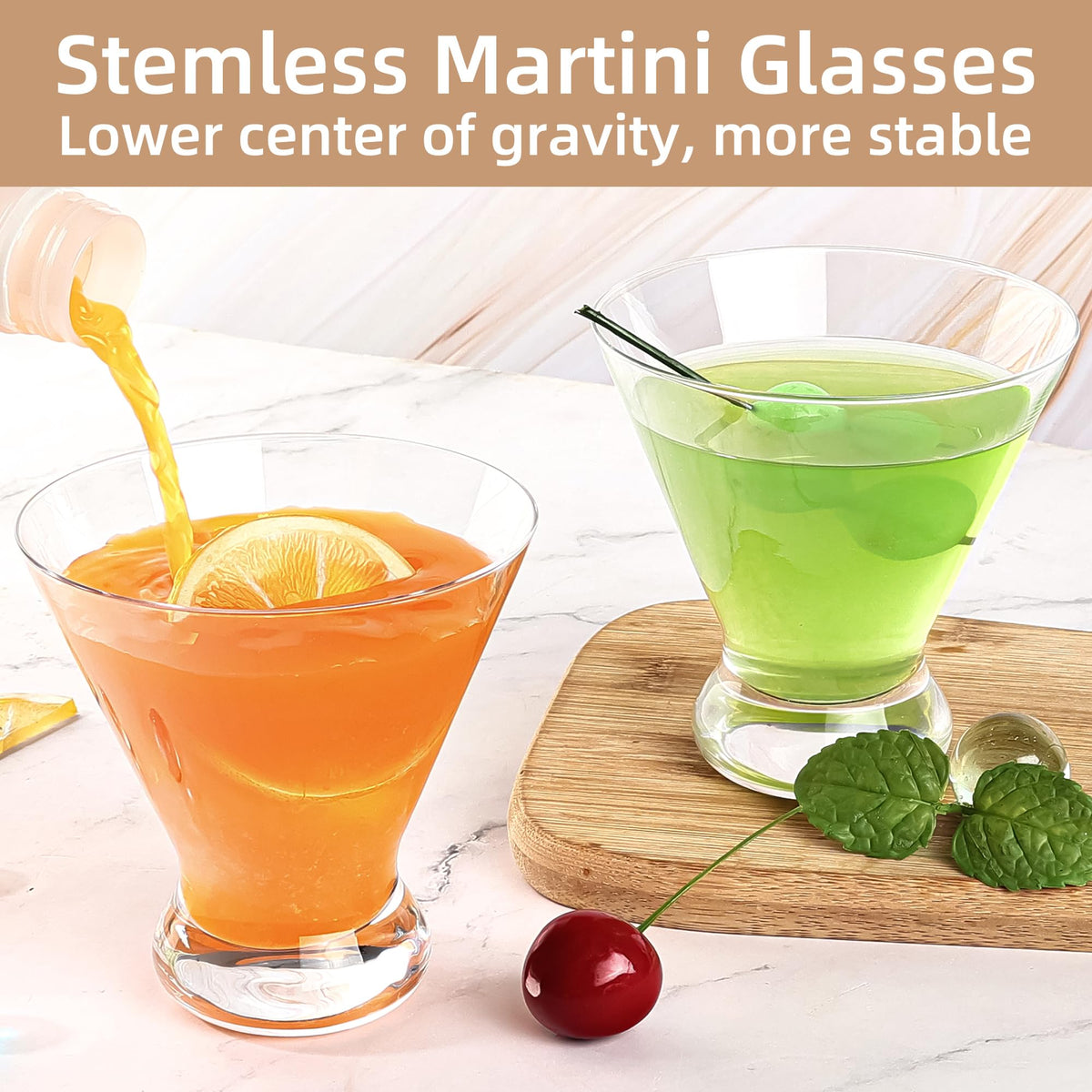 8 oz Stemless Martini Glasses Set of 8 D6570