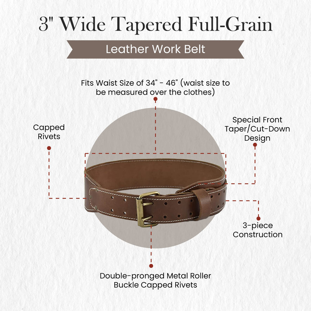 3" Wide Tapered Full-Grain Leather Work Belt R333