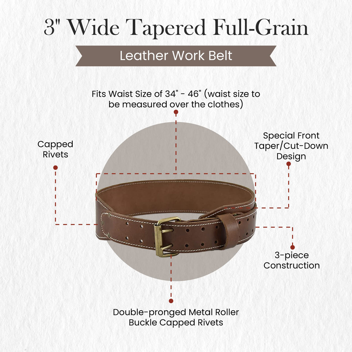 3" Wide Tapered Full-Grain Leather Work Belt R333