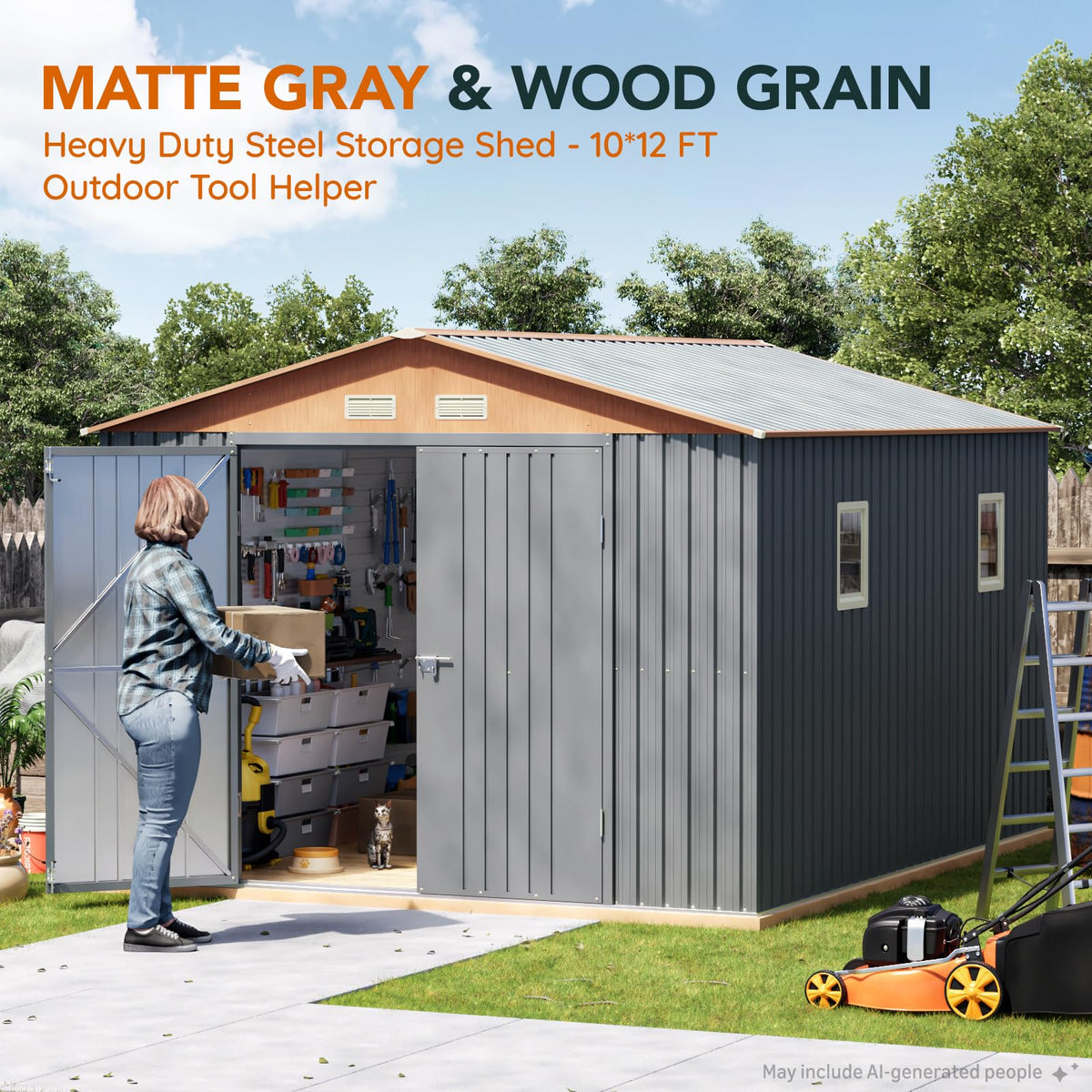 10x12x7.4FT Outdoor Storage Shed with Lockable Doors M3074