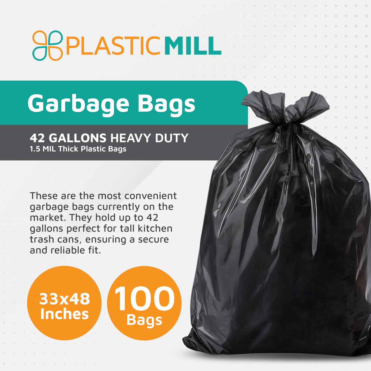 Black 42-Gallon 1.5 Mil Tall Trash Can Liners I482