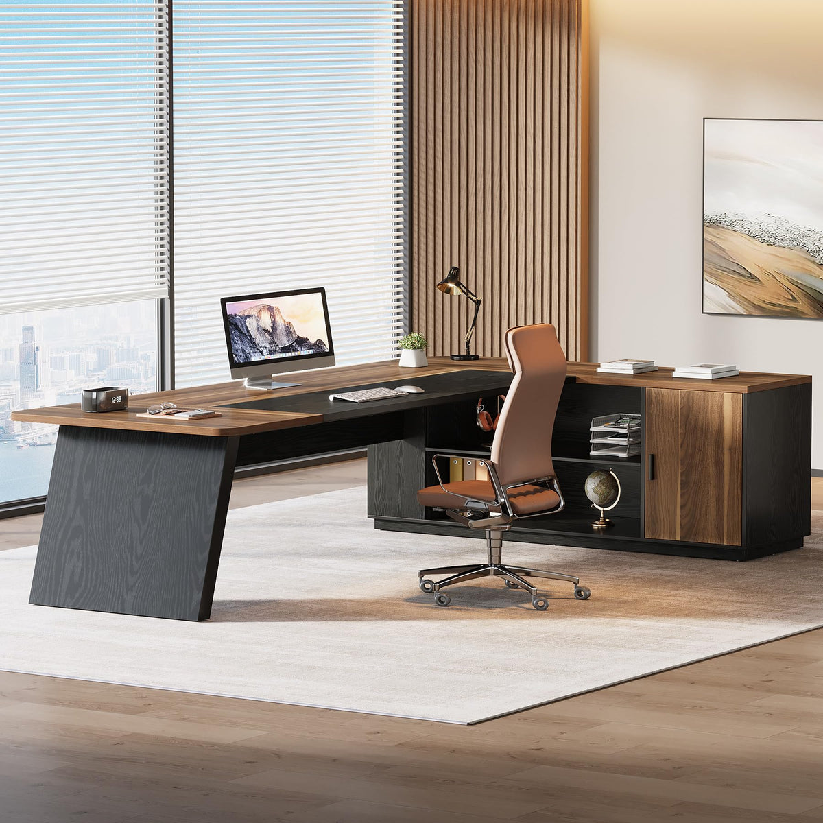 79" L-Shaped Executive Desk with Cabinet W5476