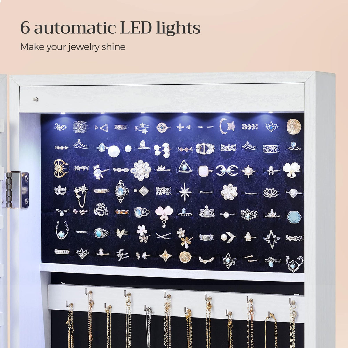 White Mirror Jewelry Cabinet with 2 Drawers Q545