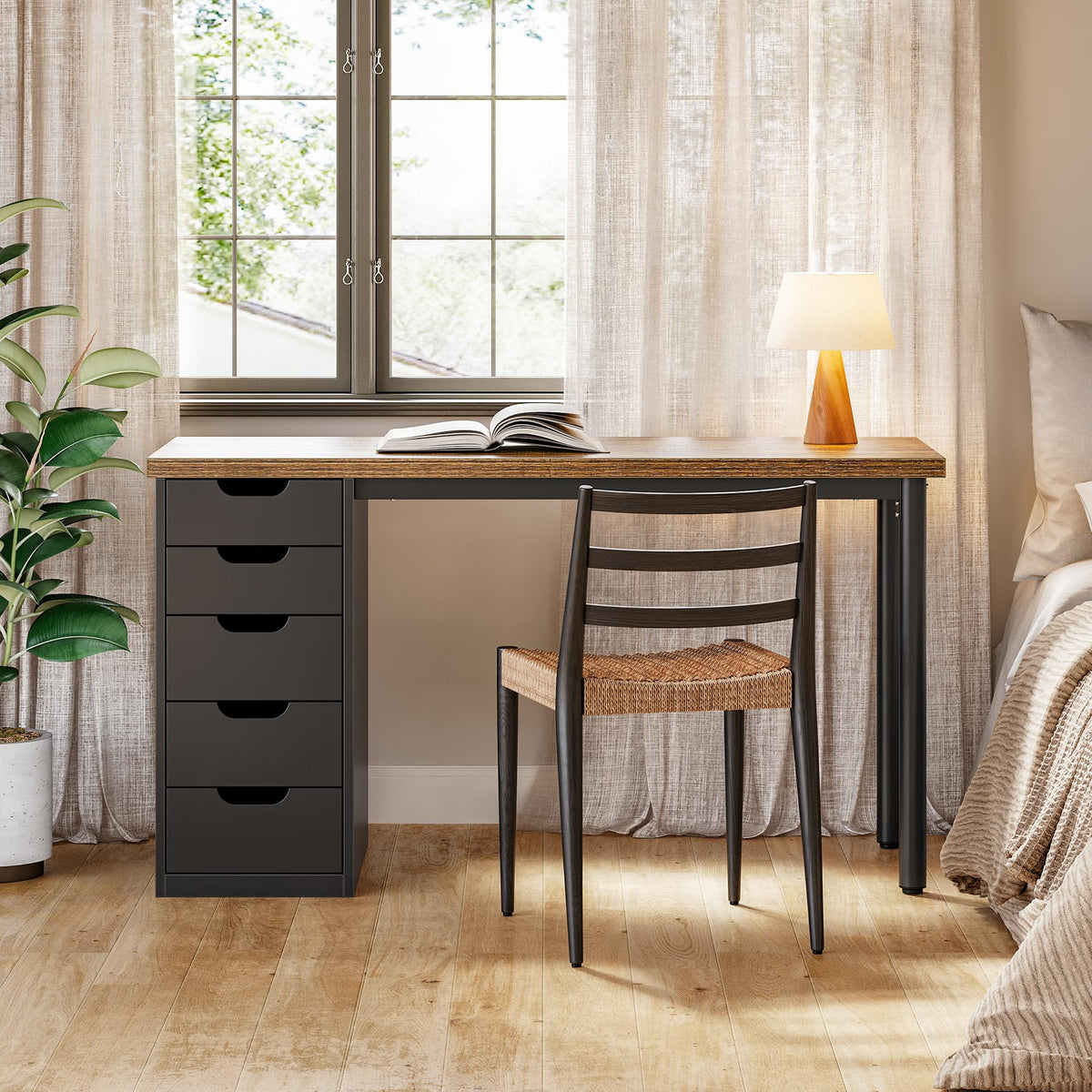 47 Inch Computer Desk with 5 Drawers Metal Frame H67127