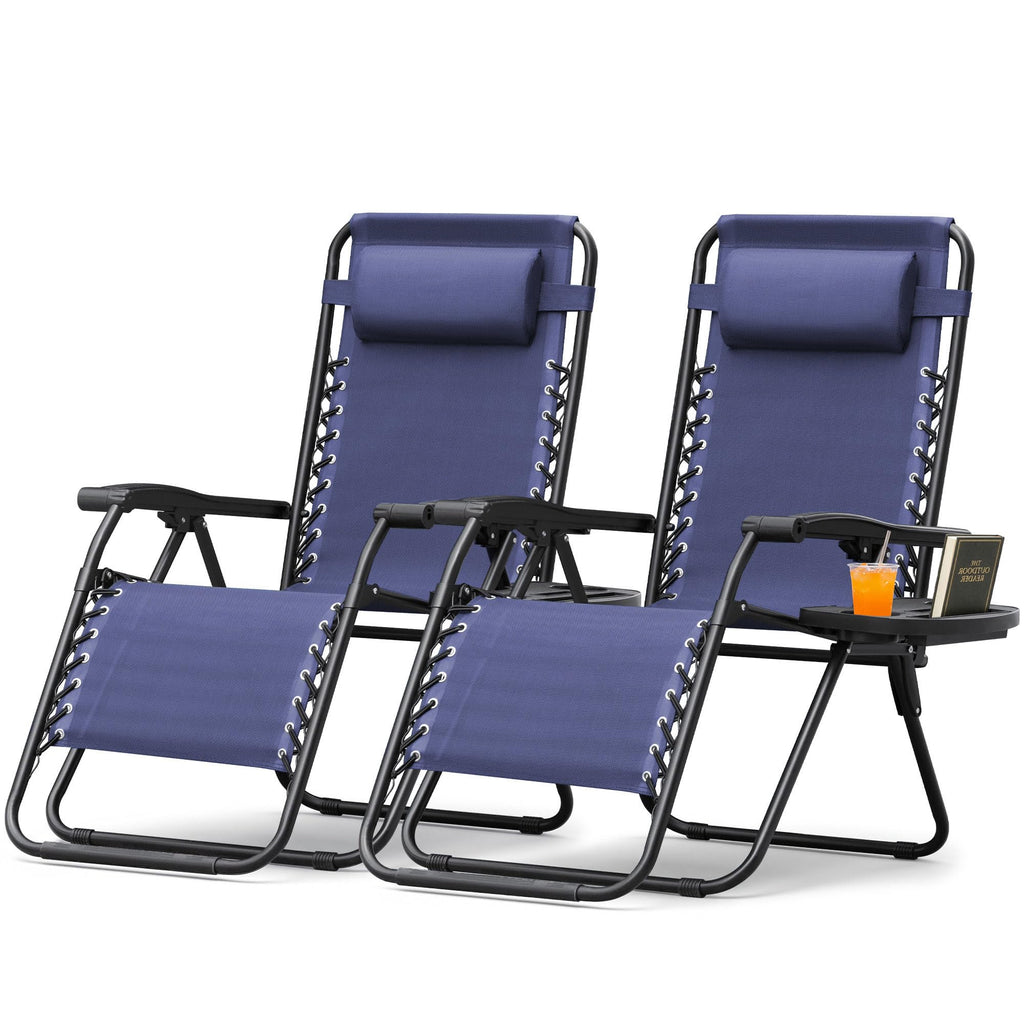 Zero Gravity Chair with Cup Holder Pillows Set of 2 Blue J923173