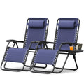 Zero Gravity Chair with Cup Holder Pillows Set of 2 Blue J923173